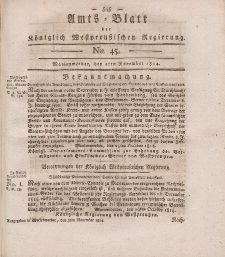 Amts-Blatt der Königlich Westpreußischen Regierung zu Marienwerder, 4. November 1814, No. 45.
