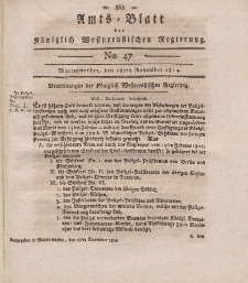 Amts-Blatt der Königlich Westpreußischen Regierung zu Marienwerder, 18. November 1814, No. 47.
