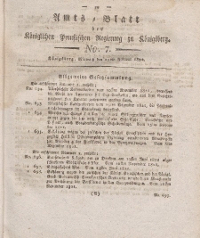 Amts-Blatt der Königlichen Preußischen Regierung zu Königsberg, Mittwoch, 13. Februar 1822, Nr. 7