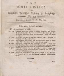 Amts-Blatt der Königlichen Preußischen Regierung zu Königsberg, Mittwoch, 27. März 1822, Nr. 13