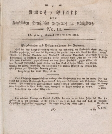 Amts-Blatt der Königlichen Preußischen Regierung zu Königsberg, Mittwoch, 3. April 1822, Nr. 14