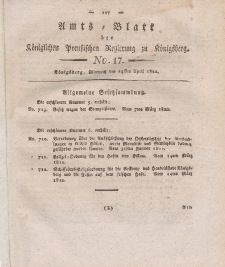 Amts-Blatt der Königlichen Preußischen Regierung zu Königsberg, Mittwoch, 24. April 1822, Nr. 17