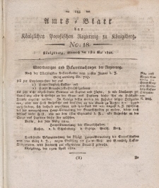 Amts-Blatt der Königlichen Preußischen Regierung zu Königsberg, Mittwoch, 1. Mai 1822, Nr. 18