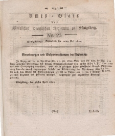 Amts-Blatt der Königlichen Preußischen Regierung zu Königsberg, Mittwoch, 11. Mai 1822, Nr. 21