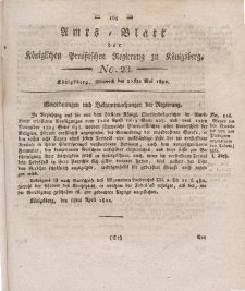 Amts-Blatt der Königlichen Preußischen Regierung zu Königsberg, Mittwoch, 22. Mai 1822, Nr. 23