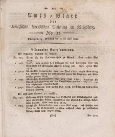 Amts-Blatt der Königlichen Preußischen Regierung zu Königsberg, Mittwoch, 17. Juli 1822, Nr. 31