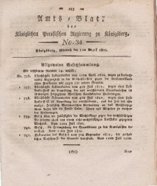 Amts-Blatt der Königlichen Preußischen Regierung zu Königsberg, Mittwoch, 7. August 1822, Nr. 34
