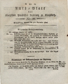 Amts-Blatt der Königlichen Preußischen Regierung zu Königsberg, Mittwoch, 4. September 1822, Nr. 38
