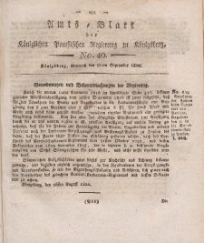 Amts-Blatt der Königlichen Preußischen Regierung zu Königsberg, Mittwoch, 18. September 1822, Nr. 40