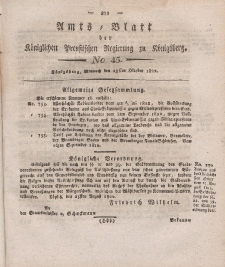 Amts-Blatt der Königlichen Preußischen Regierung zu Königsberg, Mittwoch, 23. Oktober 1822, Nr. 45