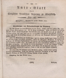 Amts-Blatt der Königlichen Preußischen Regierung zu Königsberg, Mittwoch, 30. Oktober 1822, Nr. 46
