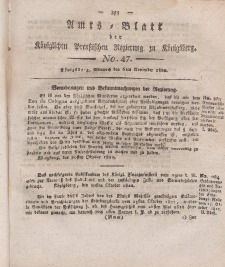 Amts-Blatt der Königlichen Preußischen Regierung zu Königsberg, Mittwoch, 6. November 1822, Nr. 47