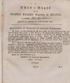 Amts-Blatt der Königlichen Preußischen Regierung zu Königsberg, Mittwoch, 20. November 1822, Nr. 49