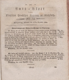 Amts-Blatt der Königlichen Preußischen Regierung zu Königsberg, Mittwoch, 25. Dezember 1822, Nr. 54