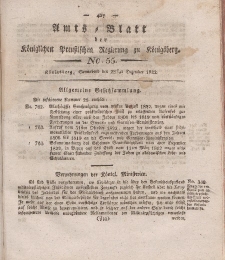 Amts-Blatt der Königlichen Preußischen Regierung zu Königsberg, Mittwoch, 28. Dezember 1822, Nr. 55