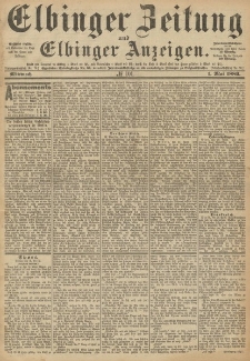 Elbinger Zeitung und Elbinger Anzeigen, Nr. 101 Mittwoch 1. Mai 1889