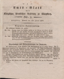 Amts-Blatt der Königlichen Preußischen Regierung zu Königsberg, Mittwoch, 1. Januar 1823, Nr. 1