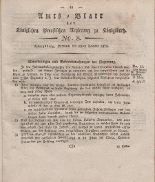 Amts-Blatt der Königlichen Preußischen Regierung zu Königsberg, Mittwoch, 19. Februar 1823, Nr. 8