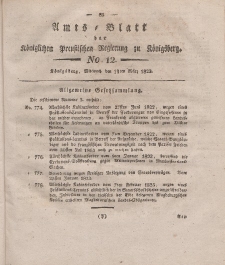 Amts-Blatt der Königlichen Preußischen Regierung zu Königsberg, Mittwoch, 19. März 1823, Nr. 12