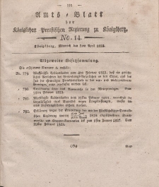 Amts-Blatt der Königlichen Preußischen Regierung zu Königsberg, Mittwoch, 2. April 1823, Nr. 14