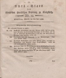 Amts-Blatt der Königlichen Preußischen Regierung zu Königsberg, Mittwoch, 2. April 1823, Nr. 14