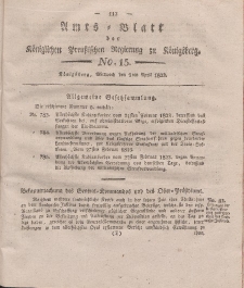 Amts-Blatt der Königlichen Preußischen Regierung zu Königsberg, Mittwoch, 9. April 1823, Nr. 15