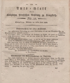 Amts-Blatt der Königlichen Preußischen Regierung zu Königsberg, Mittwoch, 30. April 1823, Nr. 18