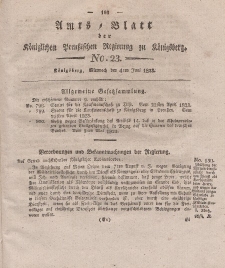 Amts-Blatt der Königlichen Preußischen Regierung zu Königsberg, Mittwoch, 4. Juni 1823, Nr. 23
