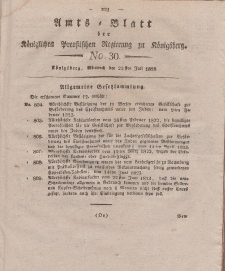 Amts-Blatt der Königlichen Preußischen Regierung zu Königsberg, Mittwoch, 23. Juli 1823, Nr. 30