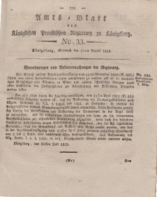 Amts-Blatt der Königlichen Preußischen Regierung zu Königsberg, Mittwoch, 13. August 1823, Nr. 33