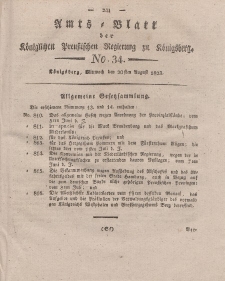 Amts-Blatt der Königlichen Preußischen Regierung zu Königsberg, Mittwoch, 20. August 1823, Nr. 34