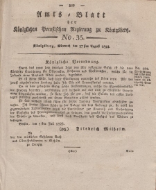 Amts-Blatt der Königlichen Preußischen Regierung zu Königsberg, Mittwoch, 27. August 1823, Nr. 35