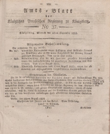 Amts-Blatt der Königlichen Preußischen Regierung zu Königsberg, Mittwoch, 10. September 1823, Nr. 37
