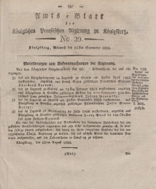 Amts-Blatt der Königlichen Preußischen Regierung zu Königsberg, Mittwoch, 24. September 1823, Nr. 39
