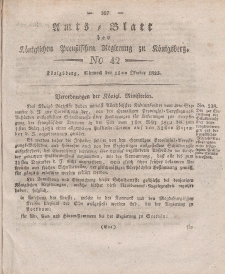 Amts-Blatt der Königlichen Preußischen Regierung zu Königsberg, Mittwoch, 15. Oktober 1823, Nr. 42