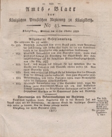 Amts-Blatt der Königlichen Preußischen Regierung zu Königsberg, Mittwoch, 22. Oktober 1823, Nr. 43