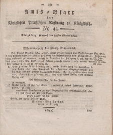 Amts-Blatt der Königlichen Preußischen Regierung zu Königsberg, Mittwoch, 29. Oktober 1823, Nr. 44