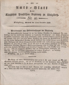 Amts-Blatt der Königlichen Preußischen Regierung zu Königsberg, Mittwoch, 12. November 1823, Nr. 46