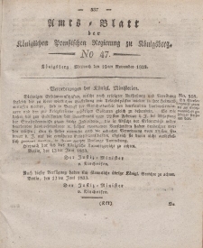 Amts-Blatt der Königlichen Preußischen Regierung zu Königsberg, Mittwoch, 19. November 1823, Nr. 47
