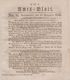 Amts-Blatt der Königl. Regierung zu Marienwerder, 25. September 1835, No. 39.