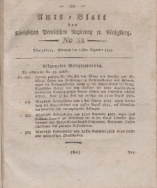Amts-Blatt der Königlichen Preußischen Regierung zu Königsberg, Mittwoch, 24. Dezember 1823, Nr. 53