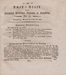 Amts-Blatt der Königlichen Preußischen Regierung zu Königsberg, Mittwoch, 21. Juli 1824, Nr. 31