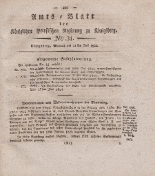 Amts-Blatt der Königlichen Preußischen Regierung zu Königsberg, Mittwoch, 21. Juli 1824, Nr. 31