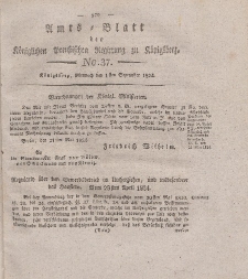 Amts-Blatt der Königlichen Preußischen Regierung zu Königsberg, Mittwoch, 1. September 1824, Nr. 37
