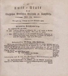 Amts-Blatt der Königlichen Preußischen Regierung zu Königsberg, Mittwoch, 8. September 1824, Nr. 38