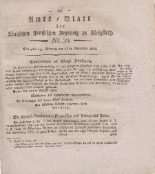 Amts-Blatt der Königlichen Preußischen Regierung zu Königsberg, Mittwoch, 15. September 1824, Nr. 39