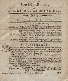 Amts-Blatt der Königlich Westpreußischen Regierung zu Marienwerder, 1. Januar 1813, No. 1.
