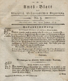 Amts-Blatt der Königlich Westpreußischen Regierung zu Marienwerder, 15. Januar 1813, No. 3.