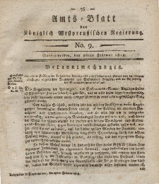 Amts-Blatt der Königlich Westpreußischen Regierung zu Marienwerder, 26. Februar 1813, No. 9.