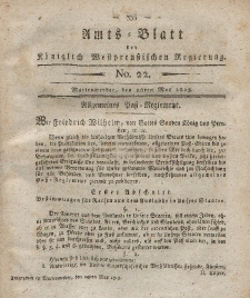 Amts-Blatt der Königlich Westpreußischen Regierung zu Marienwerder, 28. Mai 1813, No. 22.